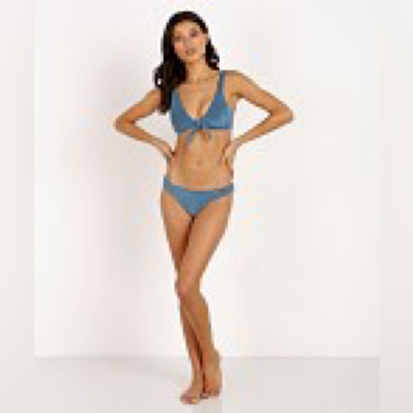 NEW Mara Hoffman Rio Slate Blue Textured Terry Fabric Knot Front Bikini Top Sz L - Picture 2 of 8